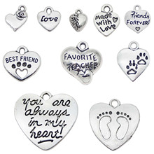 10pcs Love Heart Pendant For Necklace Letter Charms Footprint Jewelry Findings Earrings Bracelet Charm Handmade Key Chain Gifts 2024 - buy cheap