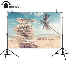 Allenjoy-Fondo de fotografía de cielo azul, playa, coco de mar, árbol, señalización de madera, Texto personalizado, telón de fondo de paisaje de boda, sesión fotográfica 2024 - compra barato