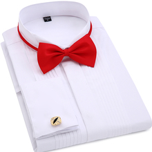 Men Wedding Tuxedo Long Sleeve Dress Shirts French cufflinks Swallowtail Fold Dark button design Gentleman shirt White Red Black 2024 - buy cheap