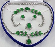 new Style Hot sale***Silver-tone hot-set  jade  jade oval Necklace Bracelet Ring Earring Fashion Wedding Party Jewellery 2024 - buy cheap
