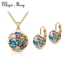 Magic Ikery Vintage Earrings Necklace Set Gold Color Crystal Round African Costume Women Jewelery Indian Bridal Jewelry Sets 2024 - buy cheap