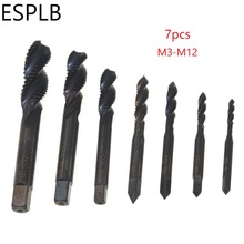 7 ESPLB pcs M3/4/5/6/8/10/12 Broca Espiral Mão rosca Da Torneira HSS 6542 Máquina de Parafuso Em Espiral Ponto Rosca Métrica Plug Ferramentas Manuais 2024 - compre barato