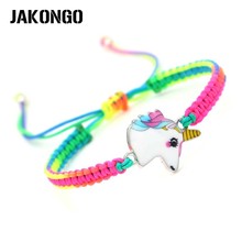 JAKONGO-pulsera de cadena de cuerda trenzada para mujer y niña, brazalete colorido de arcoíris, joyería hecha a mano, regalo artesanal 2024 - compra barato