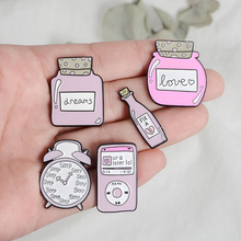 Pink ! Pink ! Potions Clock MP3 Pink Pins Cute brooches Kawaii lapel pins Brooches for Women Female Girl Lovely jewelry 2024 - buy cheap