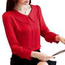 Женская шифоновая рубашка с длинным рукавом, весенне-осенняя однотонная Повседневная рубашка свободного покроя, женские топы, блузки большого размера, 2019 2024 - купить недорого