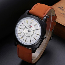 Relógio masculino de couro, relógio esportivo militar, de quartzo, com mostrador redondo 2024 - compre barato