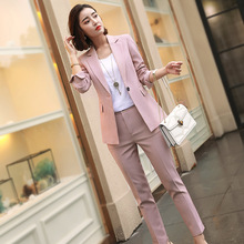 Ternos femininos de trabalho rosa calça 2 peças, conjunto mulheres fivela única listrado blazer jaqueta + calça escritório 2024 - compre barato