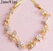 JaneVini Luxurious Gold Leaf Bridal Headband Vintage Flowers Crystal Jewelry Wedding Accessories Hair Bride Hairbands Headpieces 2024 - buy cheap