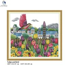 Tulips and Bird Patterns 11CT Printed Fabric 14CT Counted Canvas DMC Cross Stitch Embroidery Needlework Home Decor Wholesale 2024 - buy cheap