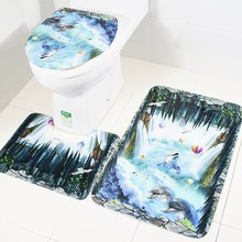 3 peças/set bonito borboleta bonito estilo dolhpin anti-silp tapete de banho flanela contorno tampa do tapete toalete tapete banheiro conjunto 2024 - compre barato