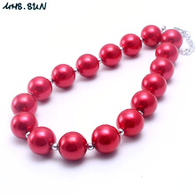 MHS.SUN Newest Christmas Baby Kid Chunky Necklace Solid Red Pearl Girl Kids Bubblegum Chunky Bead Necklace Children Jewelry 2024 - buy cheap