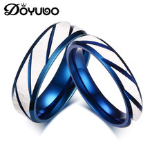 DOYUBO White & Blue Color Titanium Steel Lovers' Grind Rings Engraved Logo Inside New Design Couples Rings Fine Jewelry DF043 2024 - buy cheap