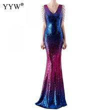 Robe De Soiree 2020 New Sexy V-Neck Sleeveless Mermaid Long Dress Gradient Sequined Evening Dresses Ladies Elegant Formal Gowns 2024 - buy cheap