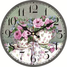 Shabby Chic Ink Painting Flower Clock Home Decor For Kitchen Silent Living Watches Accessories Art Vintage Large Wall Clocks 2024 - buy cheap