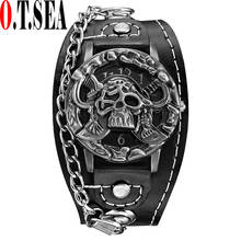 Лидер продаж, Уникальные Кварцевые часы O.T.SEA с изображением пиратского черепа в стиле панк, роскошные кожаные спортивные часы, мужские часы 1831-6 2024 - купить недорого