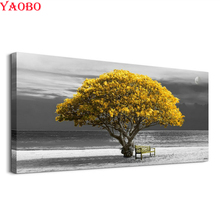 Pintura de diamante 5d diy, bordado de vida tranquila, hermoso árbol amarillo, punto de cruz, mosaico de diamantes de imitación 2024 - compra barato