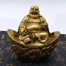 10 cm Cobre Chinês Riqueza YuanBao Feliz Laugh Buda Maitreya Estátua Phoenix Dragão 2024 - compre barato