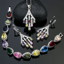 Conjuntos de joyería de plata de ley 925 para mujer, cristal blanco Multicolor, pendientes de circonia cúbica/colgante/Collar/pulsera 2024 - compra barato