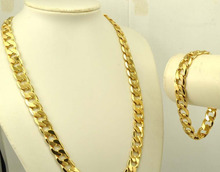 Bracelete/colar masculino gf dourado 24k, verdadeiro, 7/8 ", 10mm, conjunto de corrente, presente de aniversário, frete grátis 2024 - compre barato