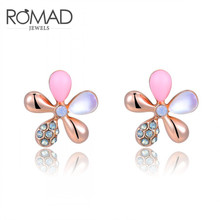 ROXI ROMAD Brand Rose Gold Color Ear Stud Earrings For Women Genuine Austrian Crystal Pink Flower Earrings Fashion Jewelry Gift 2024 - buy cheap