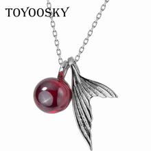 925 Sterling Silver Fishtail Pendant Necklace Female Red Zircon Sweet Cute Dream Clavicle Chain Jewelry Necklace 2024 - buy cheap