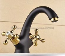 Grifo de latón para lavabo de baño, mezclador de lavabo de tocador con mango giratorio doble cruzado de 360 grados y aceite negro, Color dorado, Nnf806 2024 - compra barato