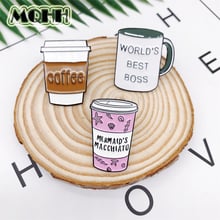 Creative Cartoon Water Coffee Milk Cup WORLD'S BEST BOSS Enamel Brooch Badge T-shirt Bag Pin Accessories Women Jewelry Gifts 2024 - buy cheap