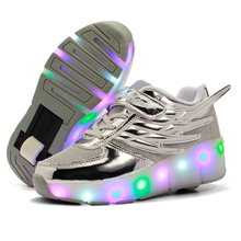 Zapatos de rueda LED con ala para niños y niñas, zapatillas deportivas informales con luz intermitente, transpirables, a la moda 2024 - compra barato