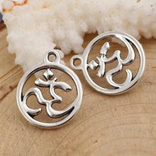 DoreenBeads Fashion Zinc Based Alloy Yoga Healing Charms Round Silver Color OM/ Aum Symbol Jewelry DIY 21mm x 18mm, 30 PCs 2024 - buy cheap