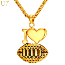 U7 Heart Necklace For American Football Stainless Steel Gold Color Women Men "I Love Football " Pendant  Sport Jewelry P909 2024 - buy cheap