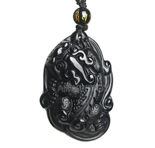 Natural Black Obsidian Carved Large Dragon PiXiu Lucky Blessing Amulet Pendant + Free Necklace Fashion Jewelry for woman man 2024 - buy cheap