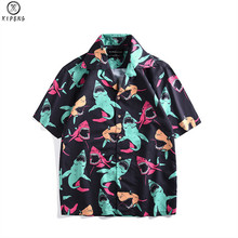 Mens Hawaiian Shirt New Summer Male Casual camisa masculina Shark Printed Beach Shirts Short Sleeve Loose Beach chemise homme 2022 - buy cheap