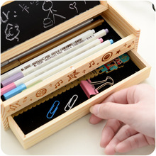 Creative Diy Storage Box Multi-function Office Desktop Student Single Pumping Wooden Pencil Large pencil Case Office Supplies 2024 - buy cheap