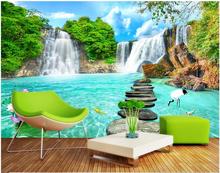 Mural personalizado de pared 3d para decoración del hogar, murales de pared para paredes, papel pintado con foto 3d, montaña, cascada, lago, paisaje, sala de estar 2024 - compra barato