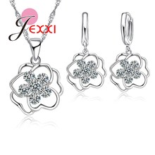 Flower Shape Austrian Crystal Pendant Necklaces Hoop Earrings 925 Sterling Silver Women Bridal Wedding Jewelry Set 2024 - buy cheap