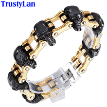 Luxury Golden Bracelet Men Gothic Skull Head & Biker Jewelry Stainless Steel Mens Bracelets & Bangles Accessories Mannen Armband 2024 - buy cheap