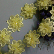 Cinta de encaje bordada con flor de perla amarilla Soluble para decoración de disfraces, tela de encaje, costura artesanal 2024 - compra barato