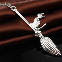 1PC Cute   Magic Broom Cat Pendant Necklace Women Fashion Long Chain Statement Necklace Female Gift Jewelry N55 2024 - buy cheap