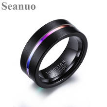 Seanuo 8mm Tungsten Carbide Sand Finish Black Wedding Rings with Rainbow Grooving Free Name Engraving 2024 - buy cheap