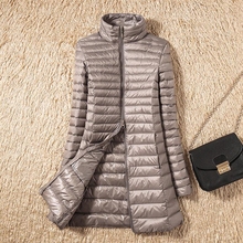 Chaqueta de plumón de pato para mujer, abrigo largo y ligero y cálido, ajustadas coreanas, con cuello levantado, color blanco, 90% 2024 - compra barato