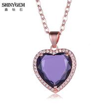ShinyGem Rose Gold Charm Pendant Necklace Faceted Multicolor Crystal Heart Necklace Micro Pave Zircon Fashion Necklace For Women 2024 - buy cheap
