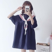 Summer new women's Korean College wind loose thin Sailor Collar Long Student Sweet Cute Dress 2024 - buy cheap