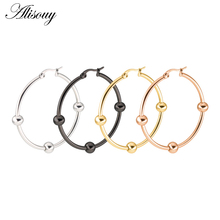 Alisouy 2pcs 316L Stainless Steel Big Circle With ball Hoop Earrings Bijoux Round Earrings For Women Men Punk Statement Earrings 2024 - buy cheap