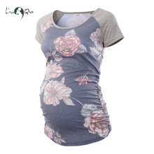 Женская одежда для беременных футболка с коротким рукавом с принтом с разрезом сбоку с рюшами для беременных Блузки Женская одежда для беременных Топы 2024 - купить недорого