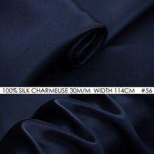 Tela de satén CHARMEUSE, 114cm de ancho, 30momme/100% de seda pura para coser vestido de boda/vestidos/traje de baño cover-NO56Dark, azul 2024 - compra barato