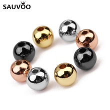 SAUVOO-Cuentas redondas pequeñas de cobre para fabricación de joyas, accesorios para hacer joyas, Color negro, oro rosa, 4mm, 5mm, 6mm, 50 Uds. 2024 - compra barato