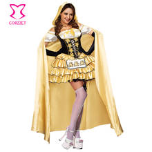 Yellow Ruffled Satin Fairytale Dirndl Dress With Hooded Cloak Adult Sexy Goldilocks Costume Cosplay Halloween Costumes for Women 2024 - buy cheap