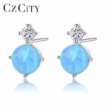 CZCITY Opal Cute Fake Earrings for Girls 925 Silver Blue Fire Opal Earring Studs Fine Jewelry Brincos Para As Mulheres SE0223 2024 - buy cheap