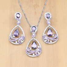 925 Silver Bridal Necklace Sets Purple Zircon White Crystal For Women Wedding Earrings Pendant Necklace 2024 - buy cheap