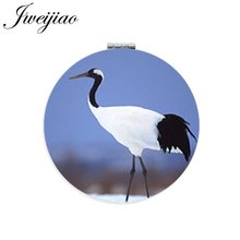 Jweijiao-espelho redondo para pássaros com guindaste vermelho, de bolso, couro pu, dobrável, espelho de maquiagem compacto, para amantes de pássaros 2024 - compre barato